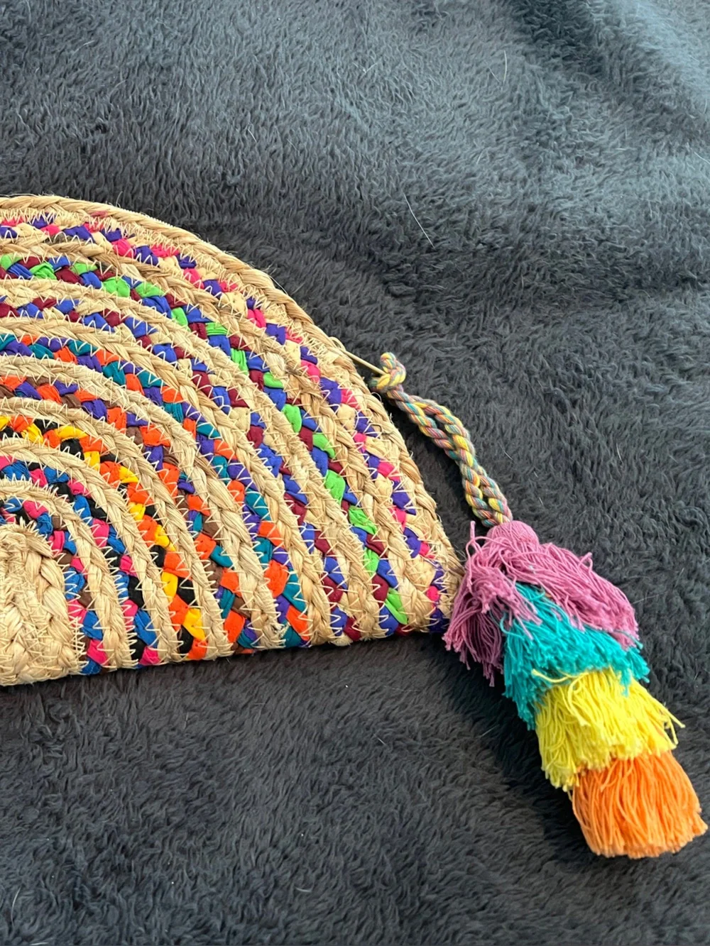 Shiraleah Natural Jute Clutch with Multicolor Tassel